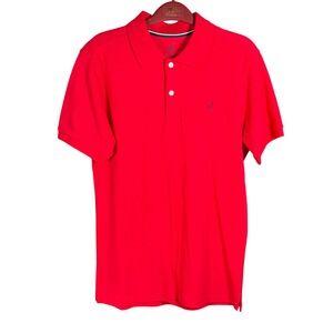 Nautica Kids Red Short Sleeve Pique Polo Shirt Size L 14/16 Cotton Logo